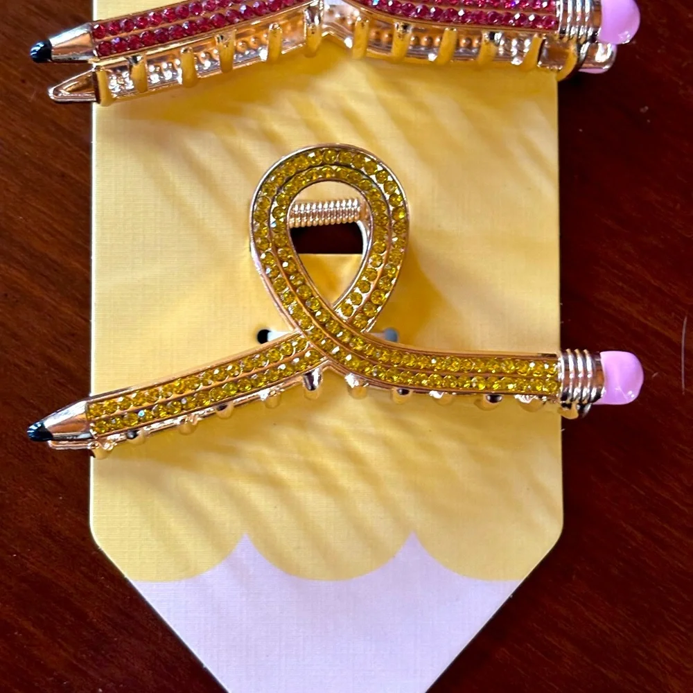 NWT Piper K pink and Yellow pencil Hair claw clips